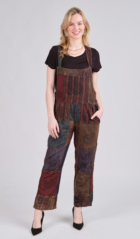 Tibetan Patchwork Jumpsuit (Overalls) Brown